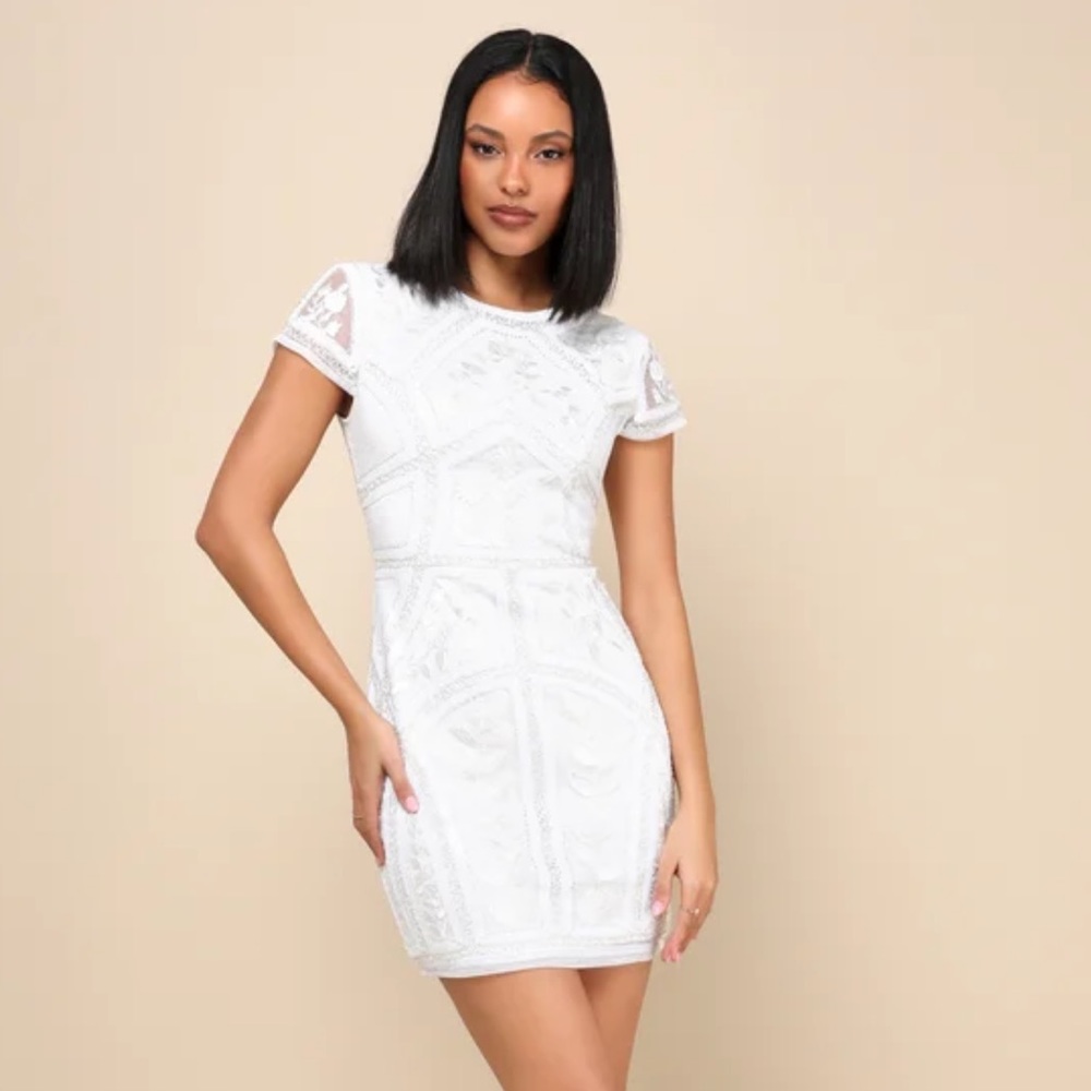 Lulu’s Spread Your Shine White Sequin Embroidered Bodycon Dress - Picture 10 of 10